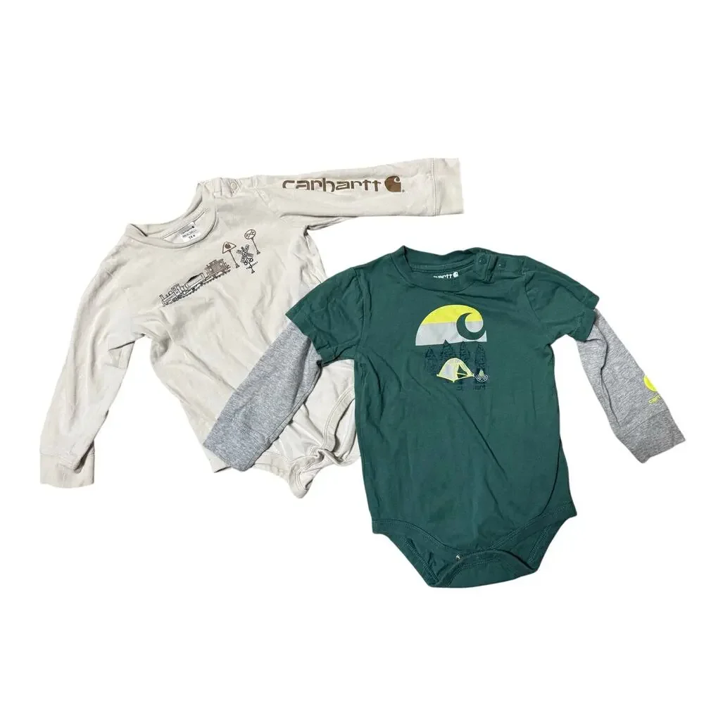 Carhartt Baby Boys Long Sleeve Graphic Bodysuit Lot Green Beige Size 24M